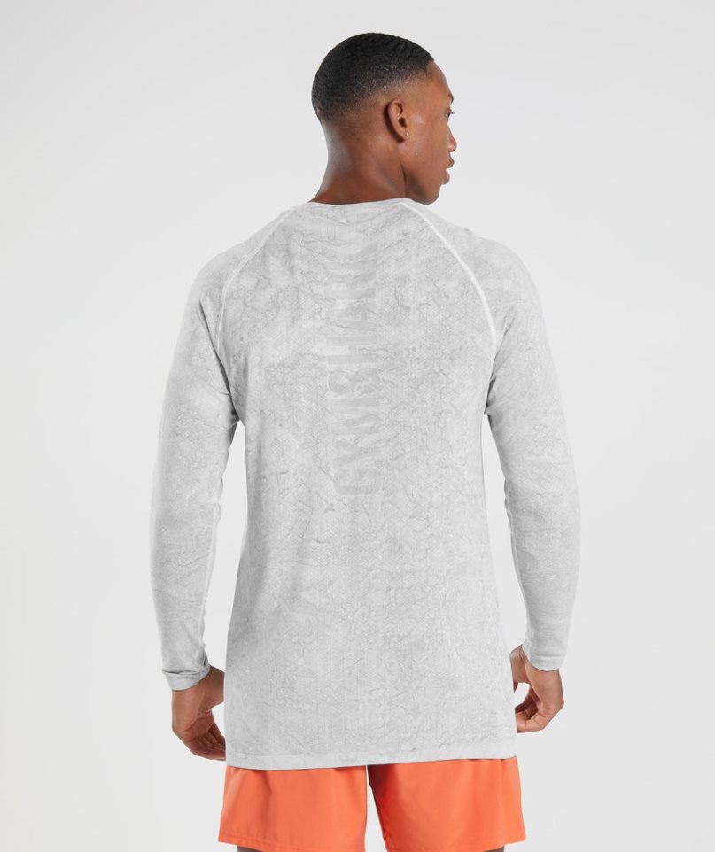 Men's Gymshark Geo Seamless Long Sleeve T-Shirts Light Grey | NZ 5CBPWX